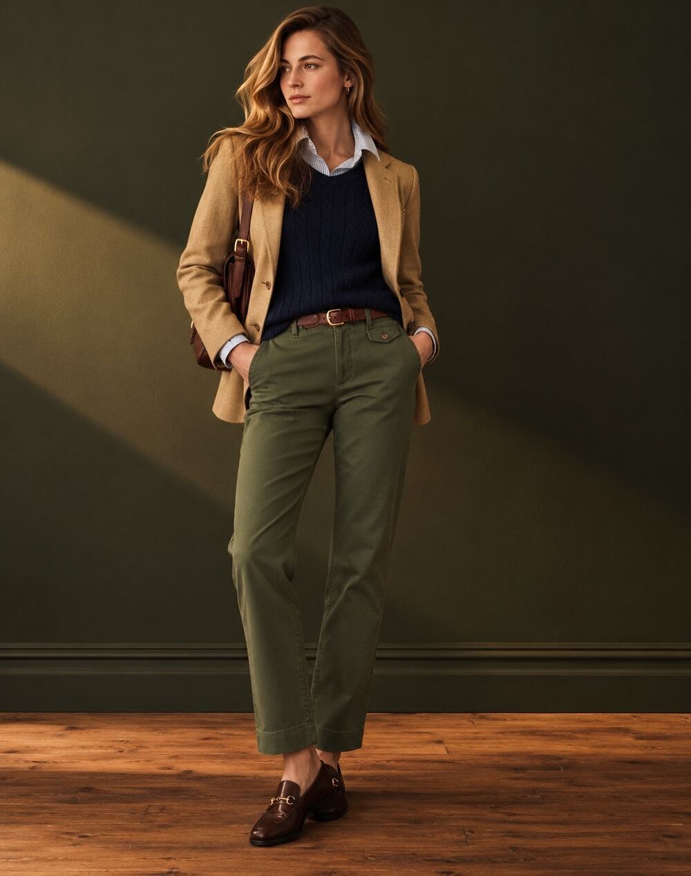 Brooks Brothers Red Fleece Women’s Olive Green Straight Leg Chino Pants Size 6